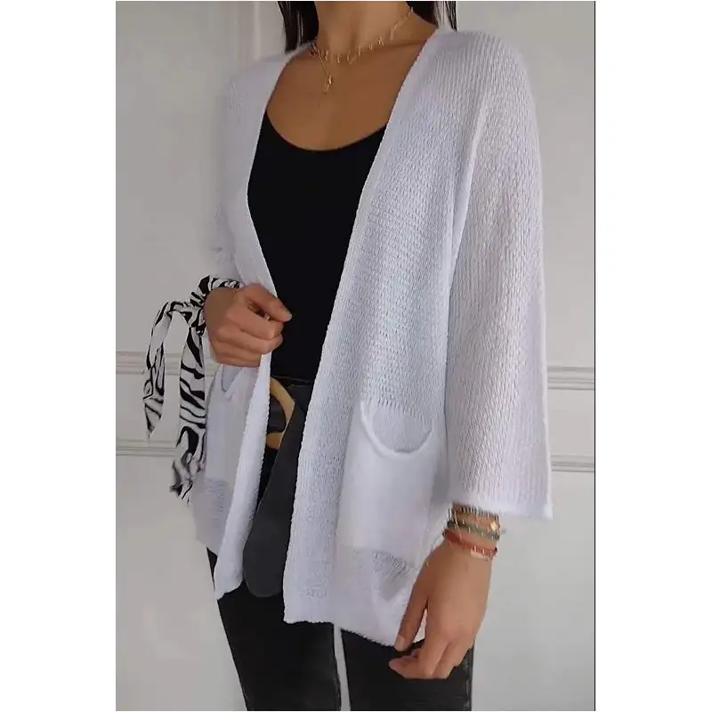 Women's Waffle-Knit Three-Quarter Sleeve Cardigan