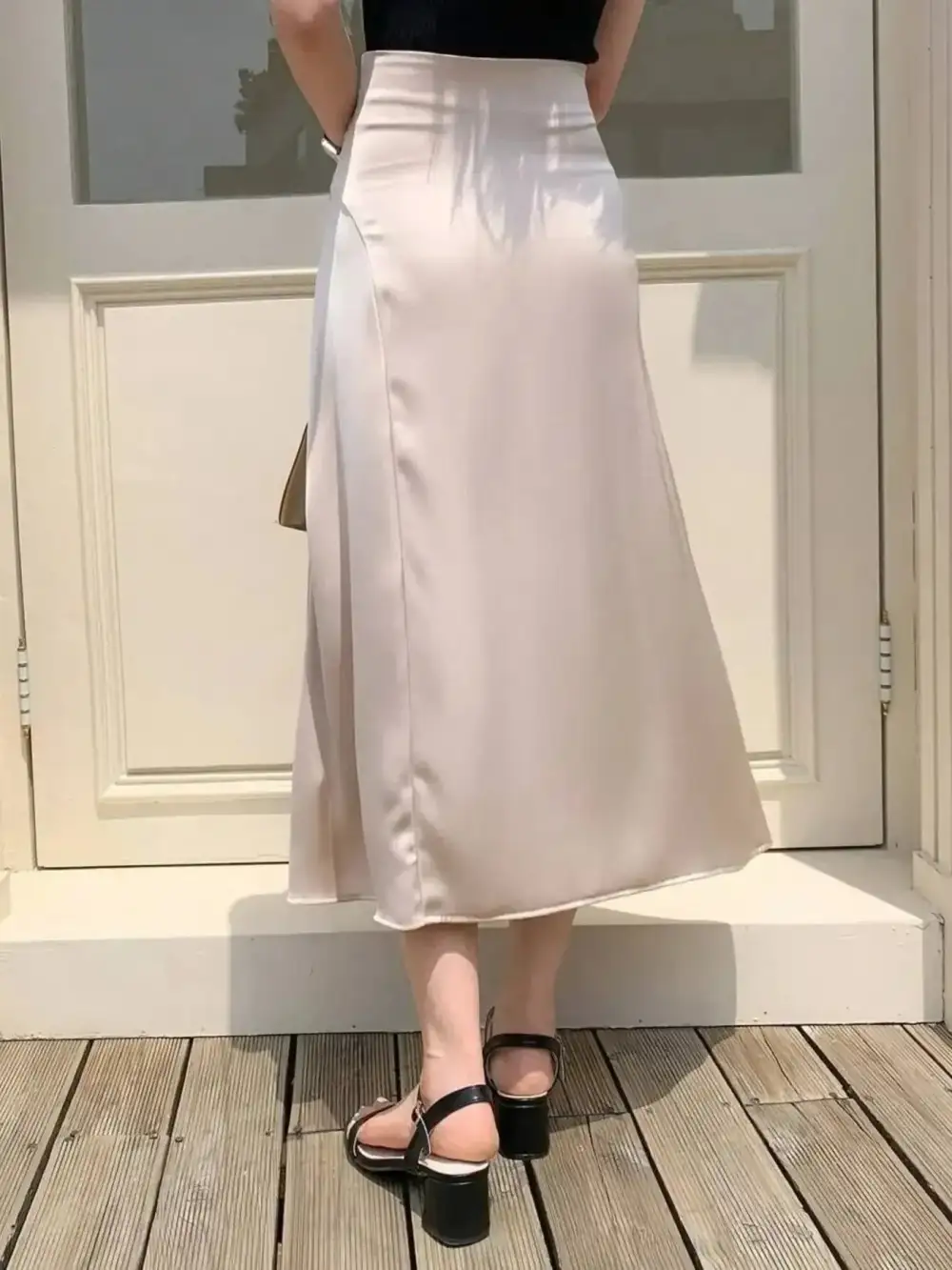 Asymmetric Wrap Midi Skirt With Fluted Hem