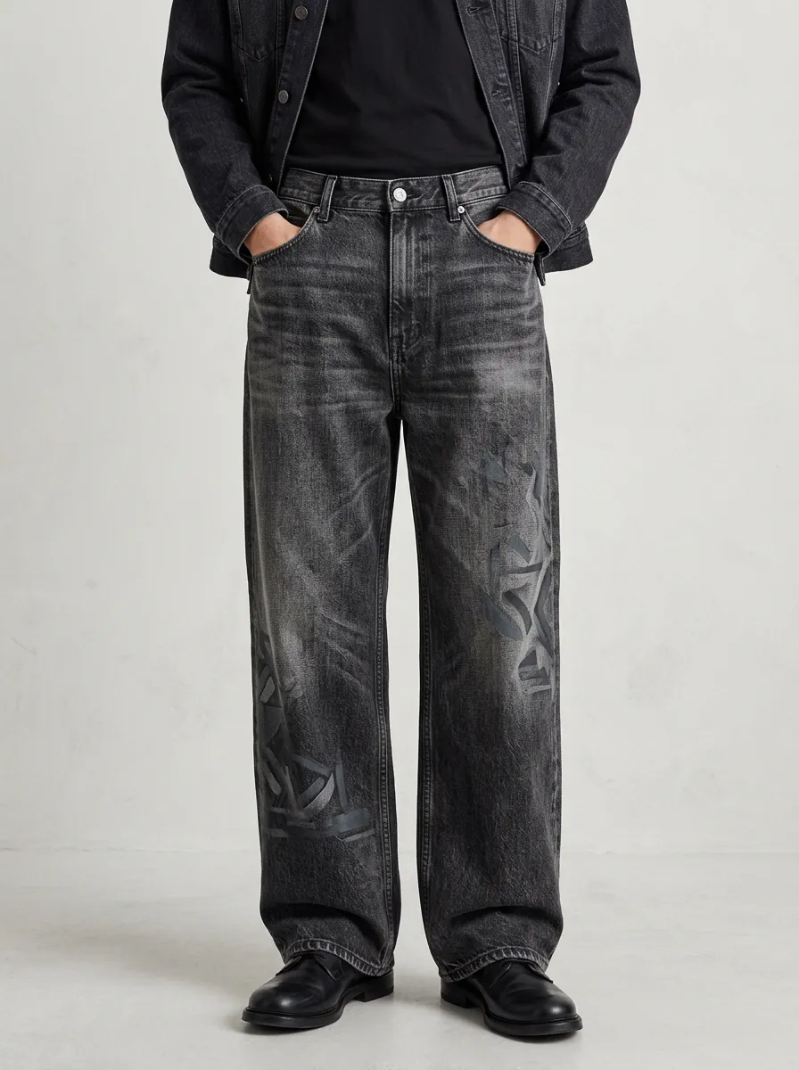 Men's Streetwear Graffiti A3 Pattern Printed Wide Leg Jeans