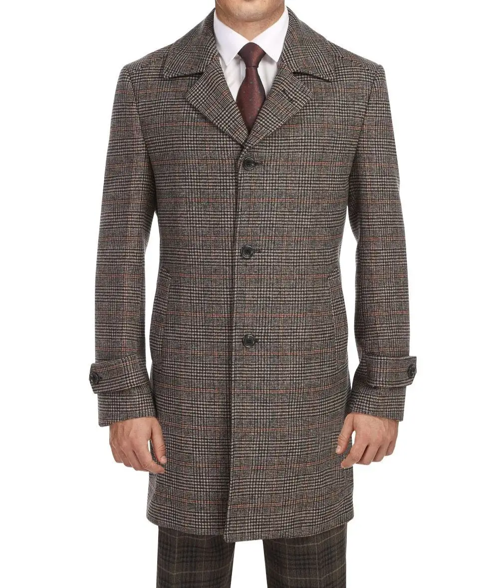 Brown Slim Fit Wool Notch Lapel Overcoat