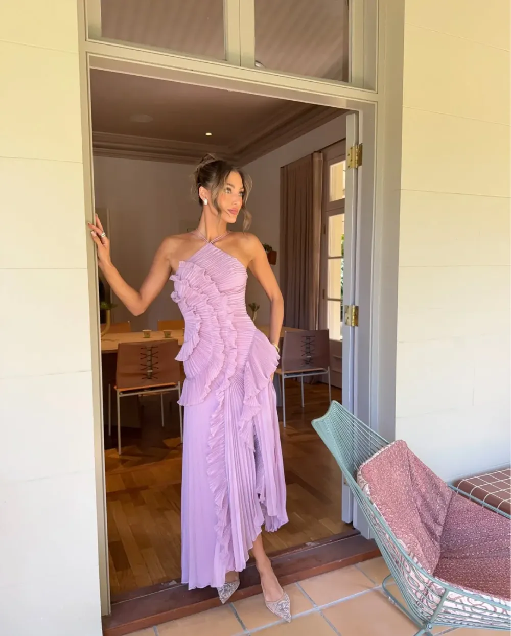  Halter Pleated Maxi Dress