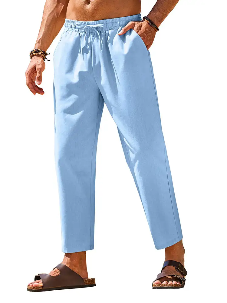 Casual Linen Blend Summer Trousers Pants