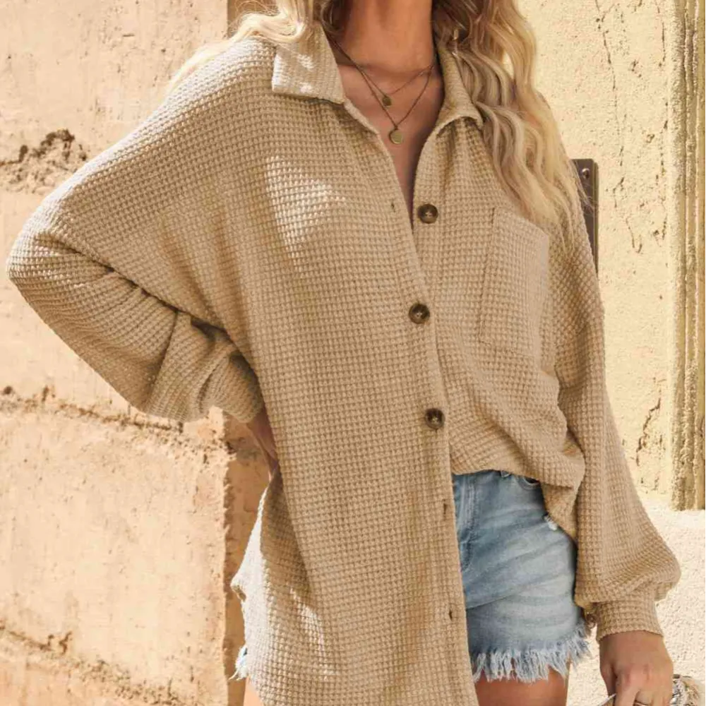 Dropped Shoulder Waffle Knit Collared Shirt