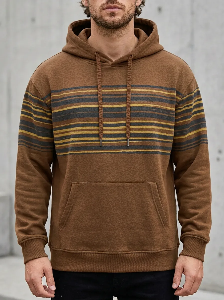 Men's Everyday Casual Striped Pattern Print Hoodie