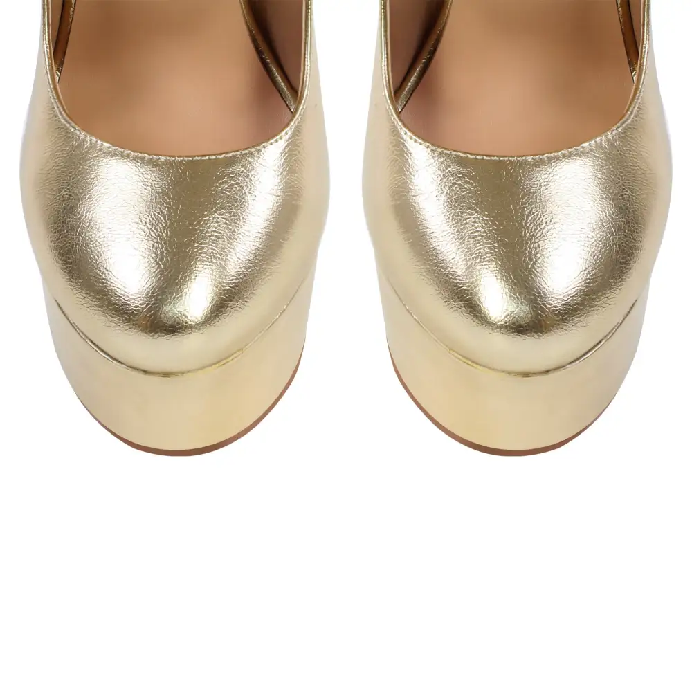 Round Toe Platform Chunky Heel Buckle Strap Pumps