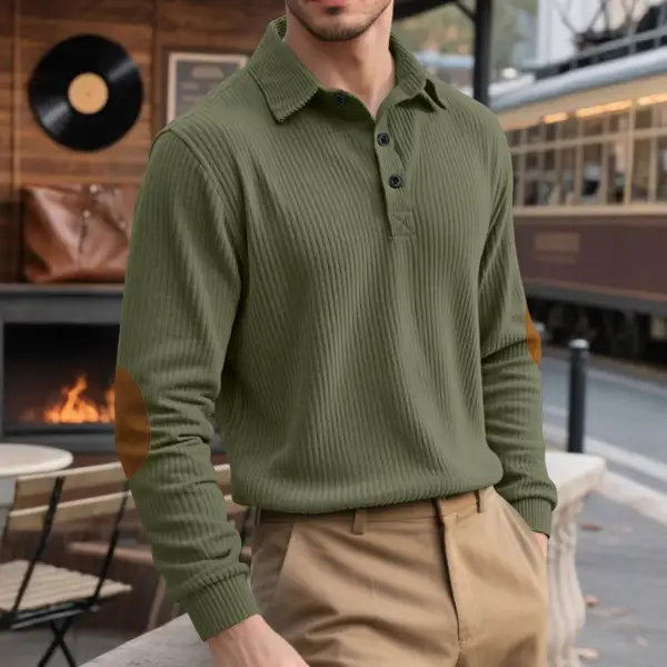 Everyday Ribbed Button Placket Spread Collar Polo Shirt