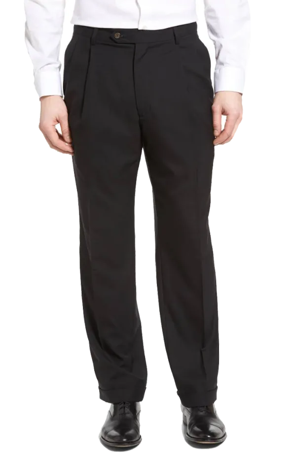 Polished Gabardine Tropical Weave Flat Front Pleated Front Regular Rise Trousers