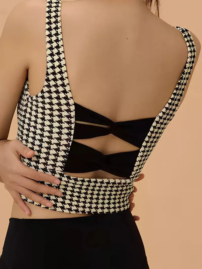 Crisscross Back Houndstooth Active Bra