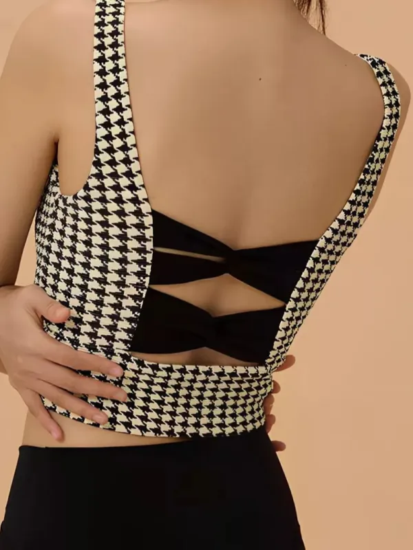 Crisscross Back Houndstooth Active Bra