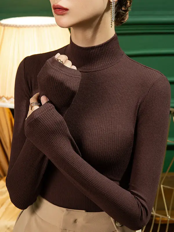 Long Sleeve Curve Fit Panel Detail Mock Neck T-Shirt