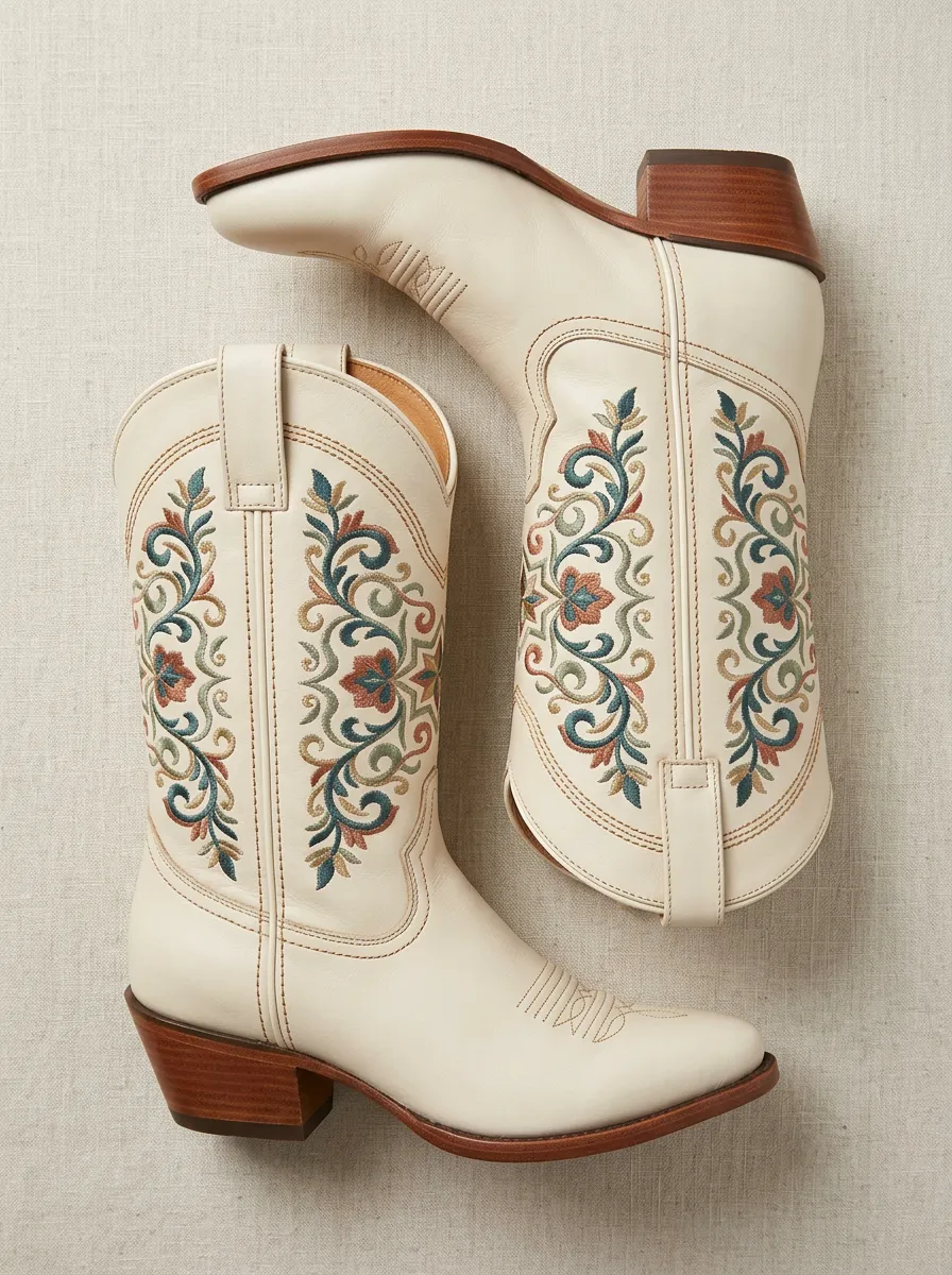 Unisex Ranch Floral Motif Western Boots