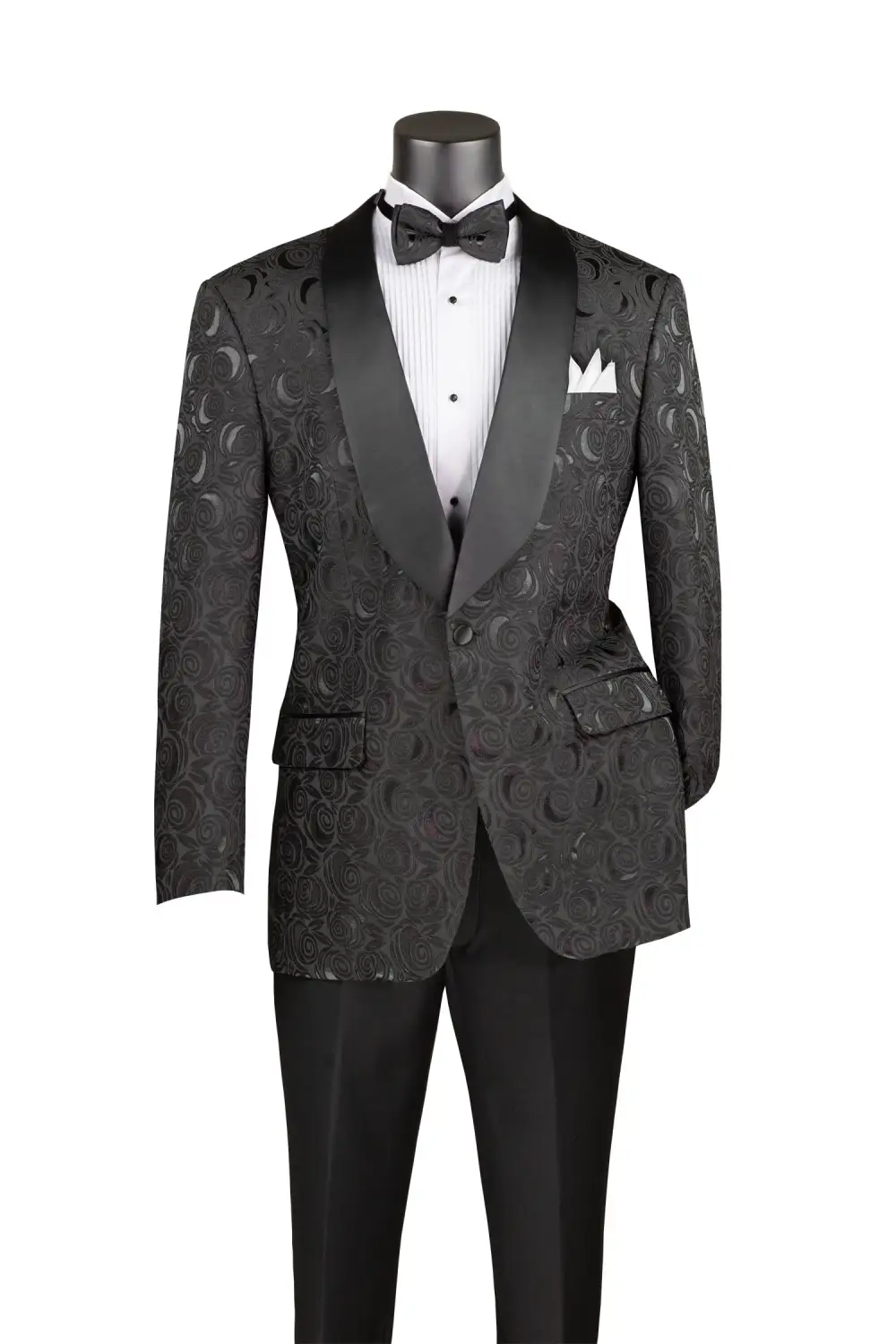 Black Regular Fit Jacquard Floral Single Breasted Shawl Lapel Blazer