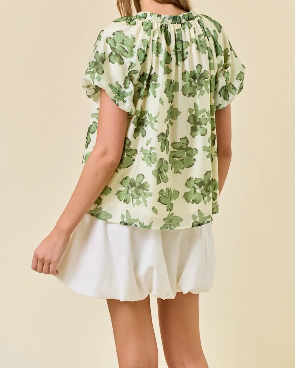 Floral Bubble Sleeve Blouse