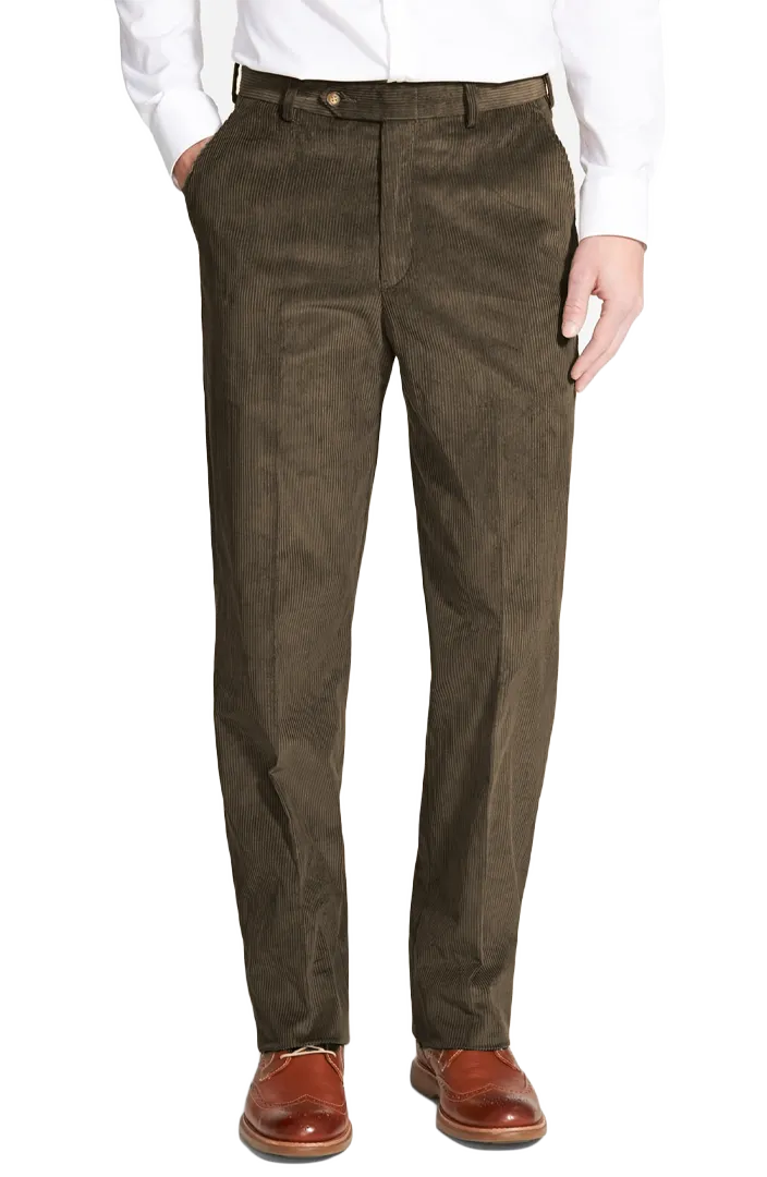 Corduroy Poplin Microfiber Performance Flat Front Trousers