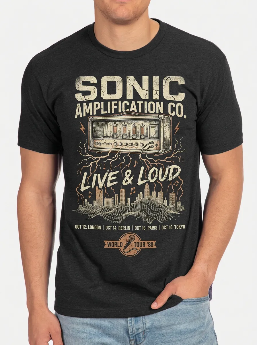 Men's Rock Music Lover Sonic Amp City Tour Printed T-shirt