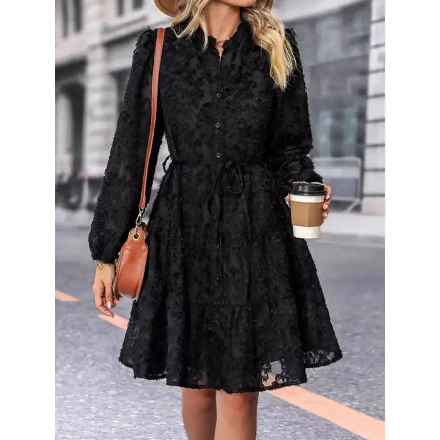 Lace Button Down Long Sleeve Mini Dress