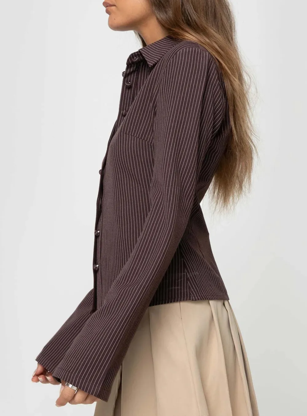 Black Pinstripe Cropped Button Up Shirt