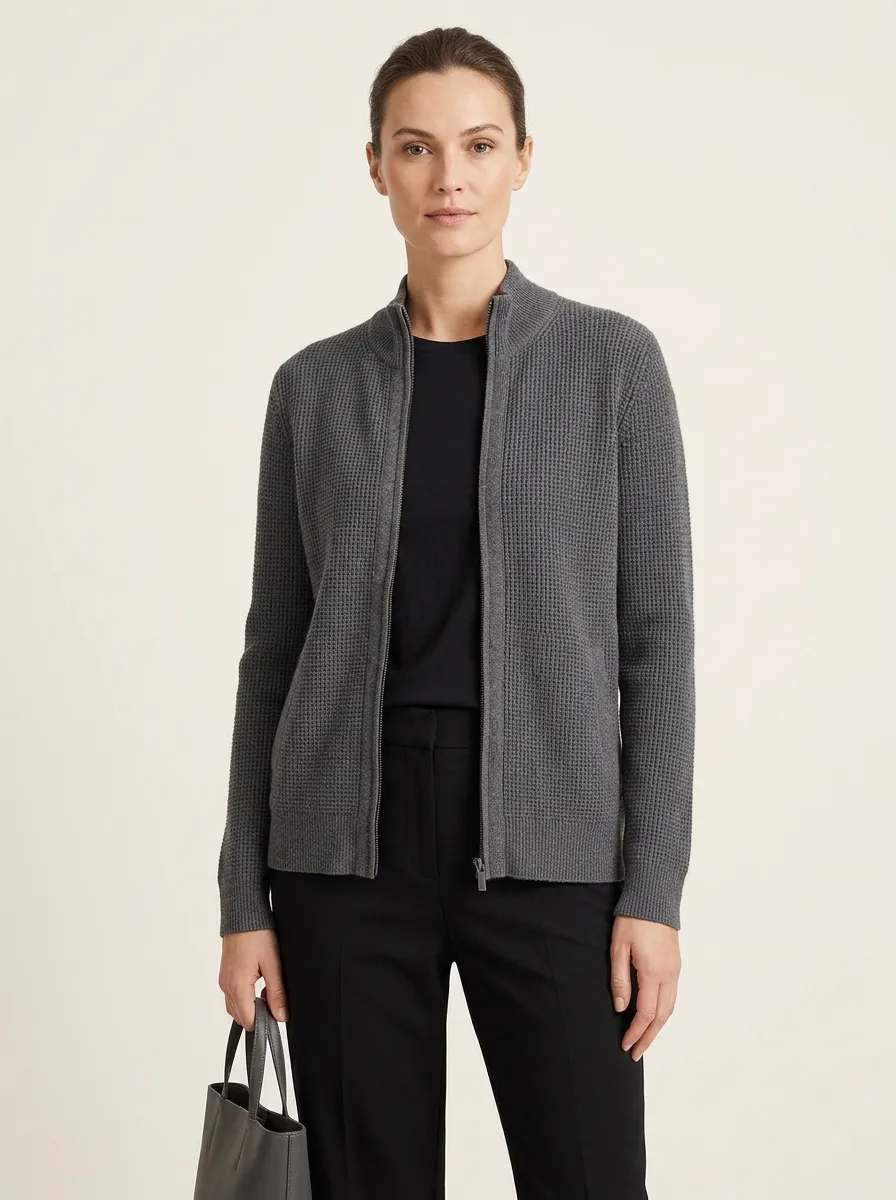 Women's Waffle-Knit Zip-Up Cardigan