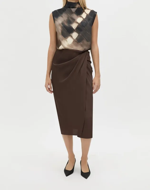 Espresso Wrap Midi Skirt