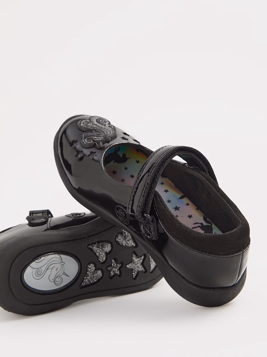 Black Unicorn Light Up Patent Mary Jane School Shoes detail 2
