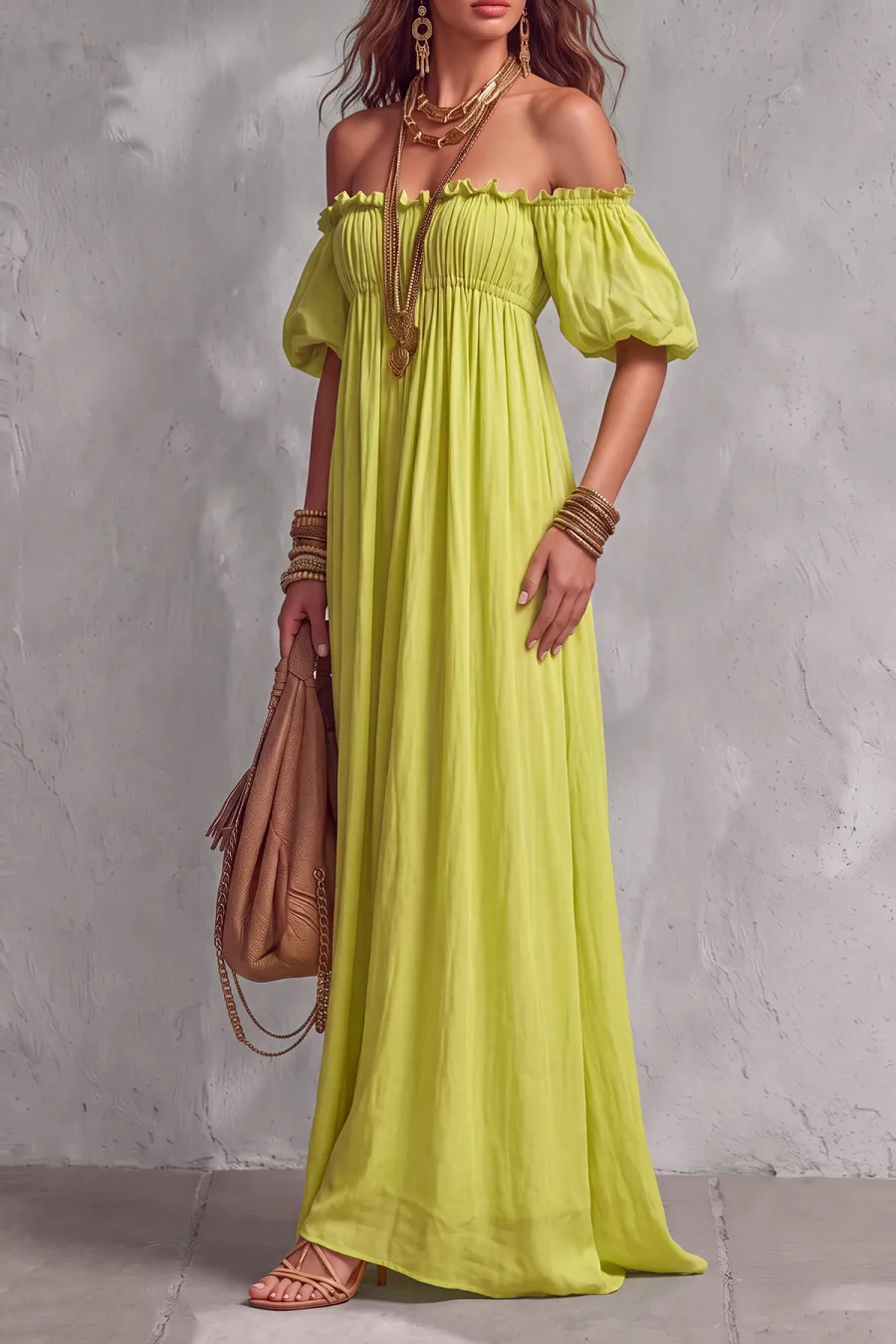 Off Shoulder Ruched Maxi Dress