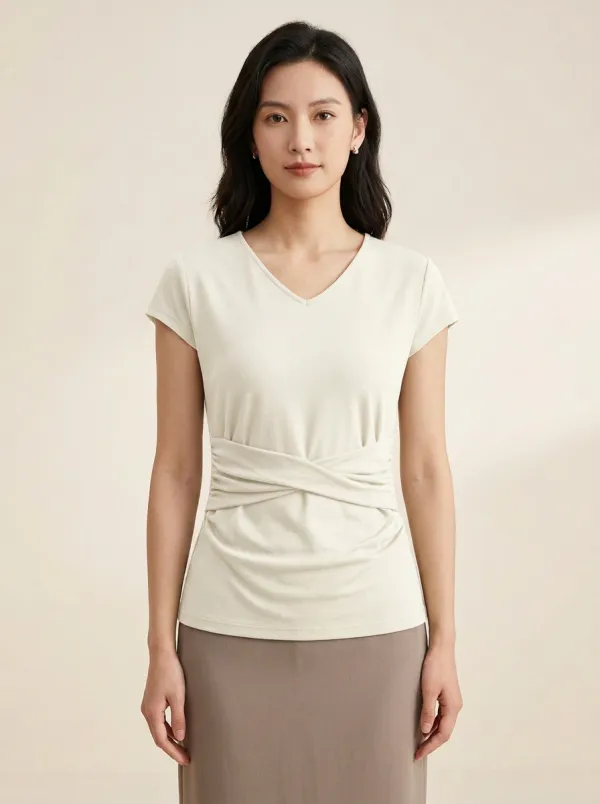 V-Neck Crisscross Fitted Fitted Top