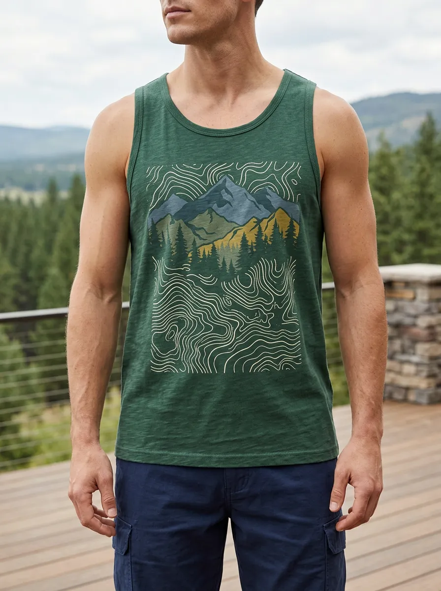 Men's Outdoor Hiking Mountain Topographic Tank Top