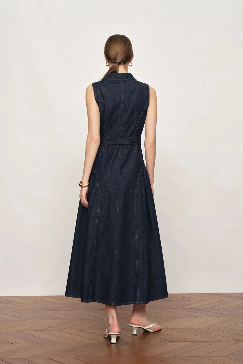 Fluid Sleeveless Cotton Denim Midi Dress