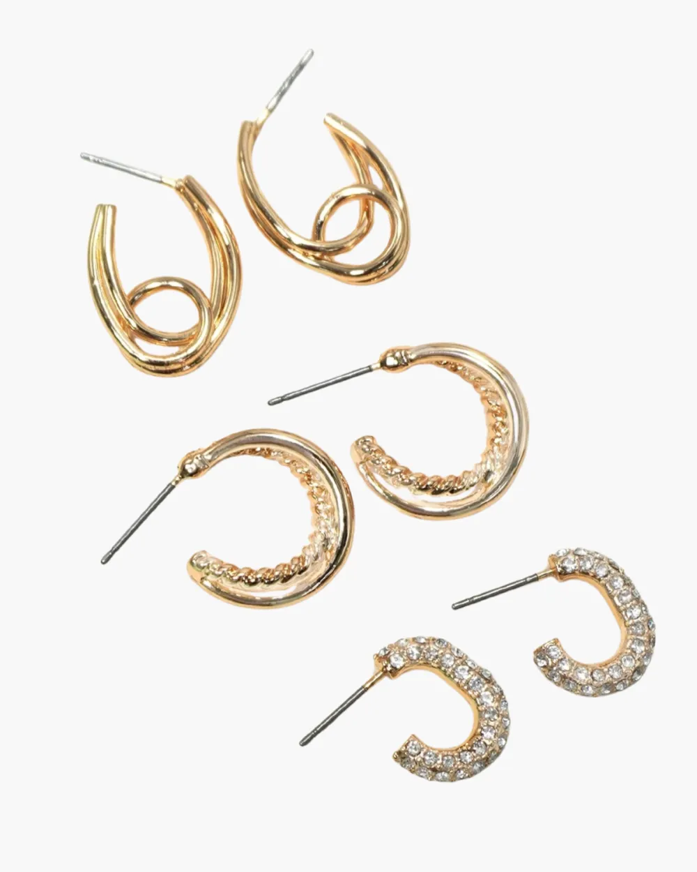 Trio Hoop Rhinestone Earrings