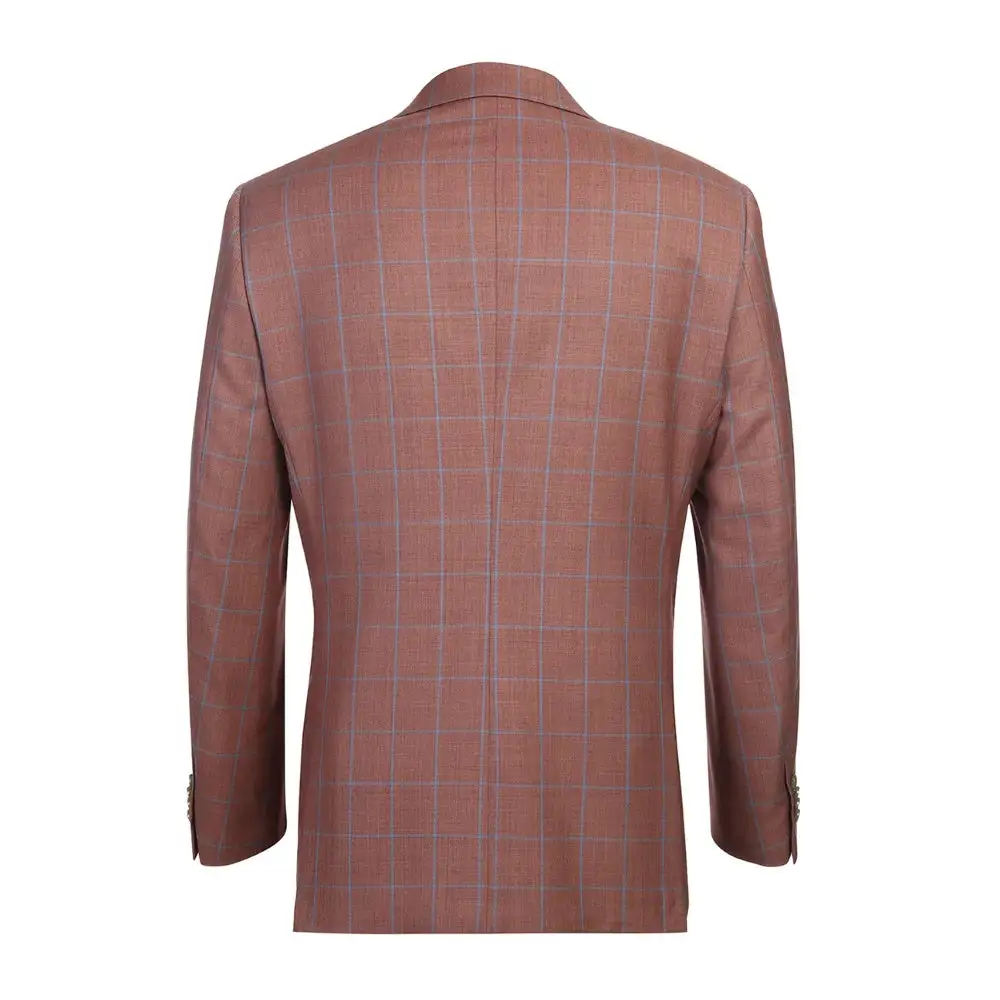 Brown Classic Fit Wool Plaid Single Breasted Two Button Blazer