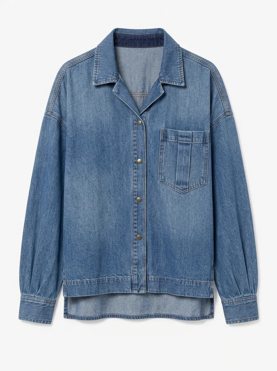 Women's Denim Button-Down Shirt Casual Oversized