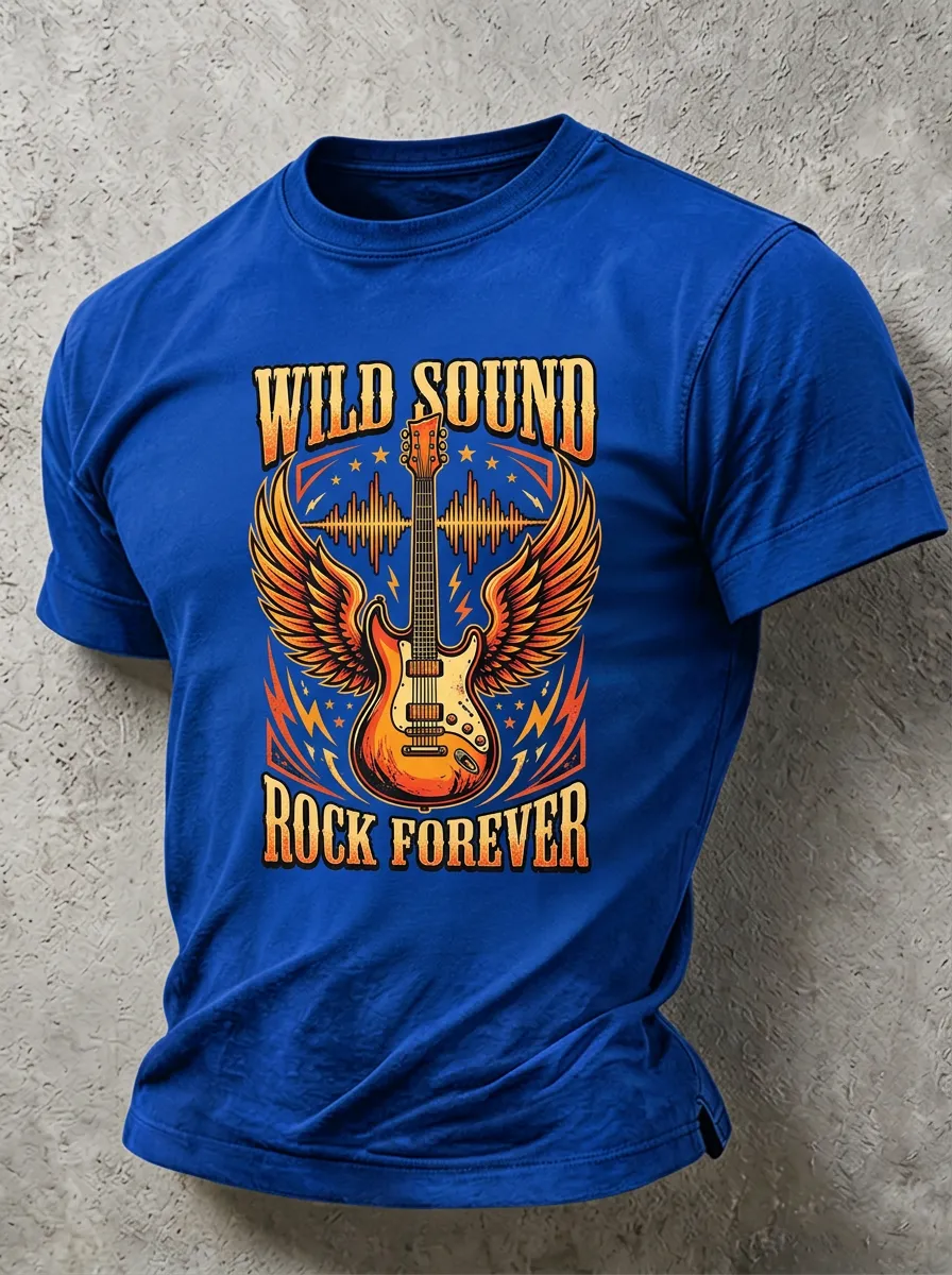 Unisex Rock Music Lover Winged Guitar Printed T-shirt