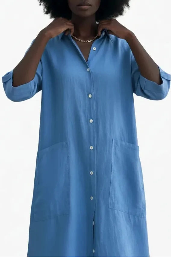 Simple Button Detail Shirt Dress