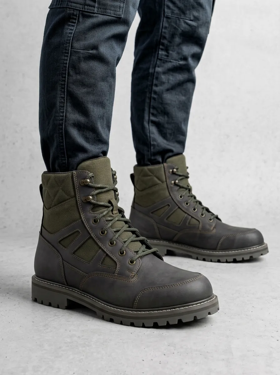 Unisex Tactical Outdoor Quilted Leather Work Boots