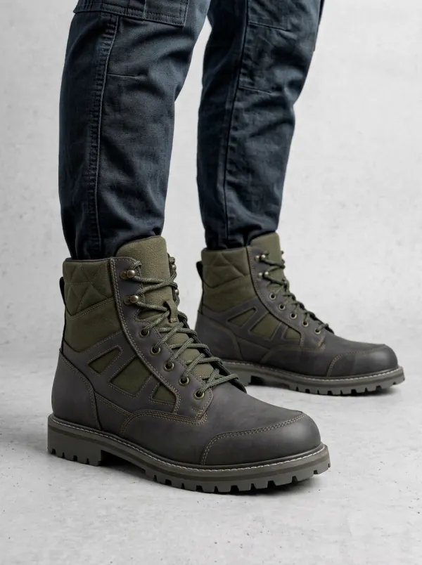 Unisex Tactical Outdoor Quilted Leather Work Boots