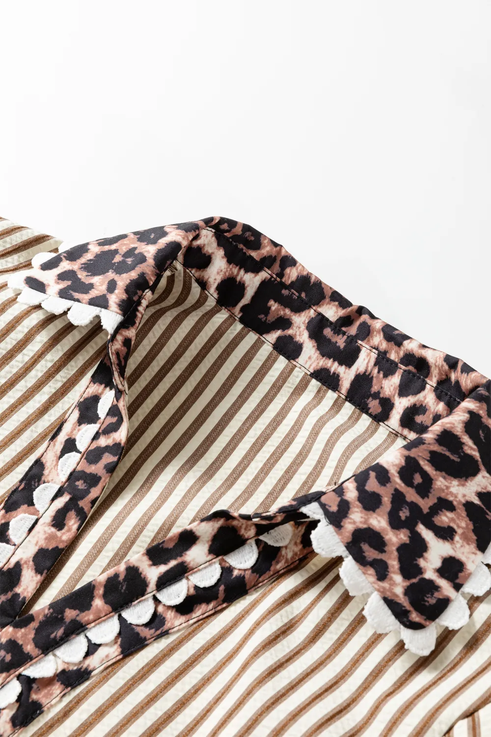 Brown Stripe Ricrac Trim Short Sleeve Blouse
