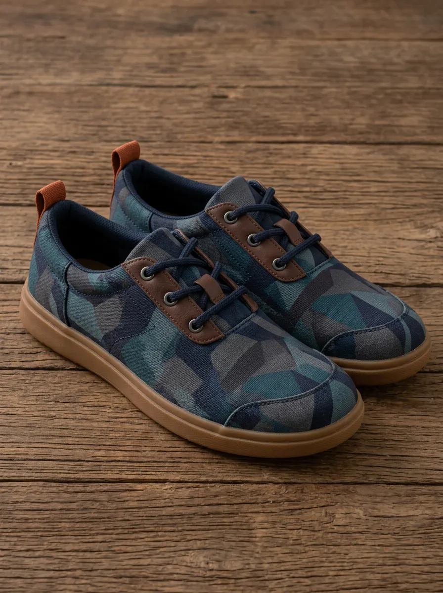 Men's Casual Style Blue Camouflage Printed Canvas Shoes