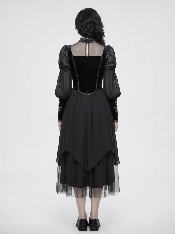 Punk Rose Moon Embroidered Look Women's Gothic Dress