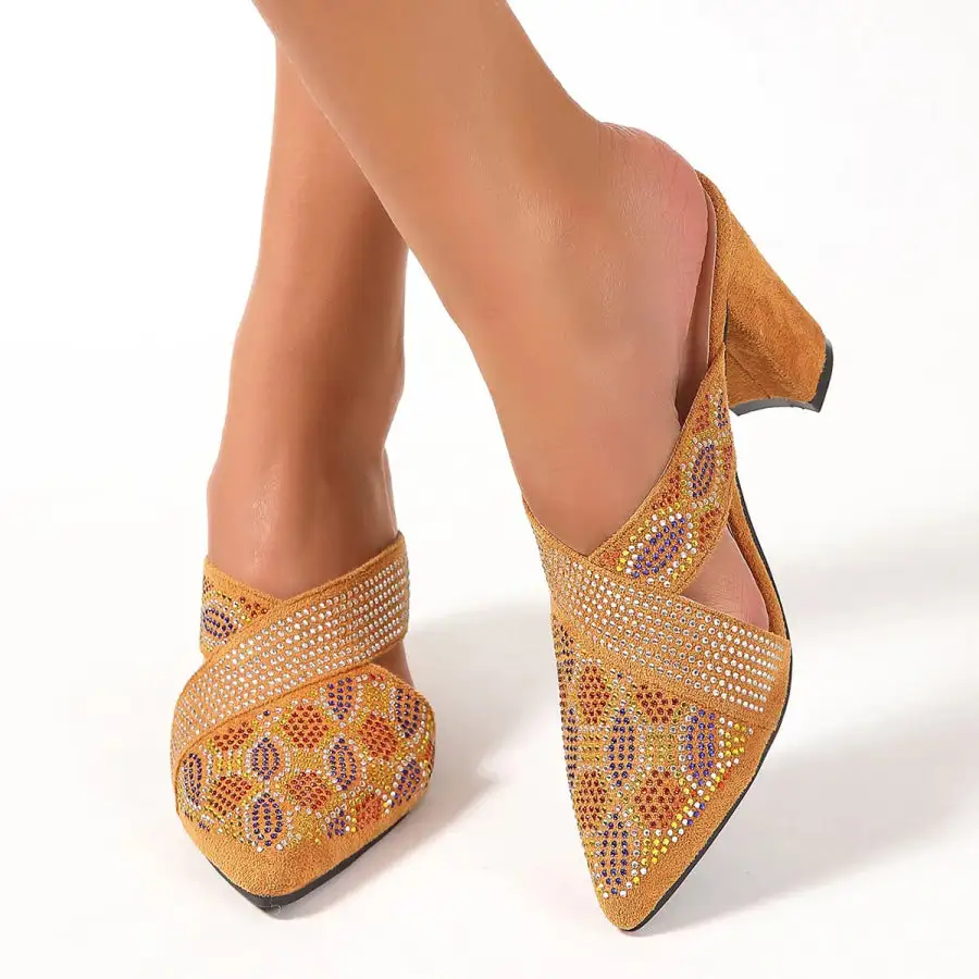 Textured Point Toe Block Heels Sandals