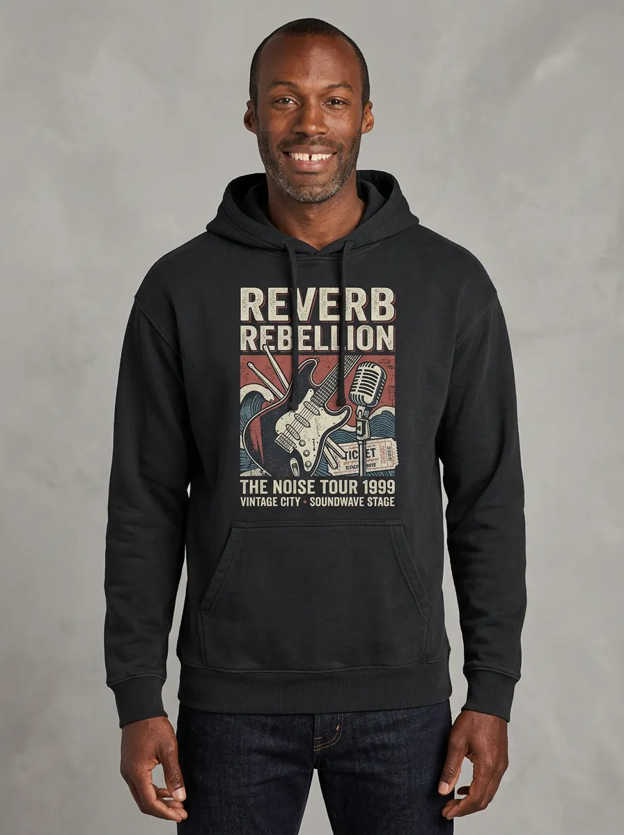 Men's Rock Music Lover Reverb Rebellion Guitar Printed Hoodie