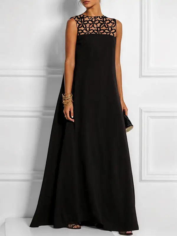 Hollow Sleeveless Neck Maxi Dress
