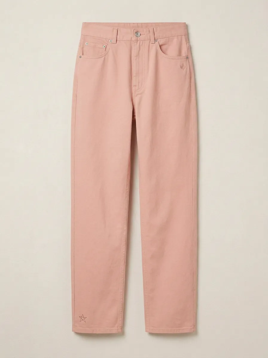 Woen's Minimalist Star Embroidered Mid-Rise Straight Leg Pants