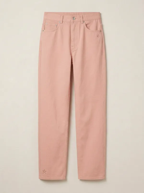 Woen's Minimalist Star Embroidered Mid-Rise Straight Leg Pants