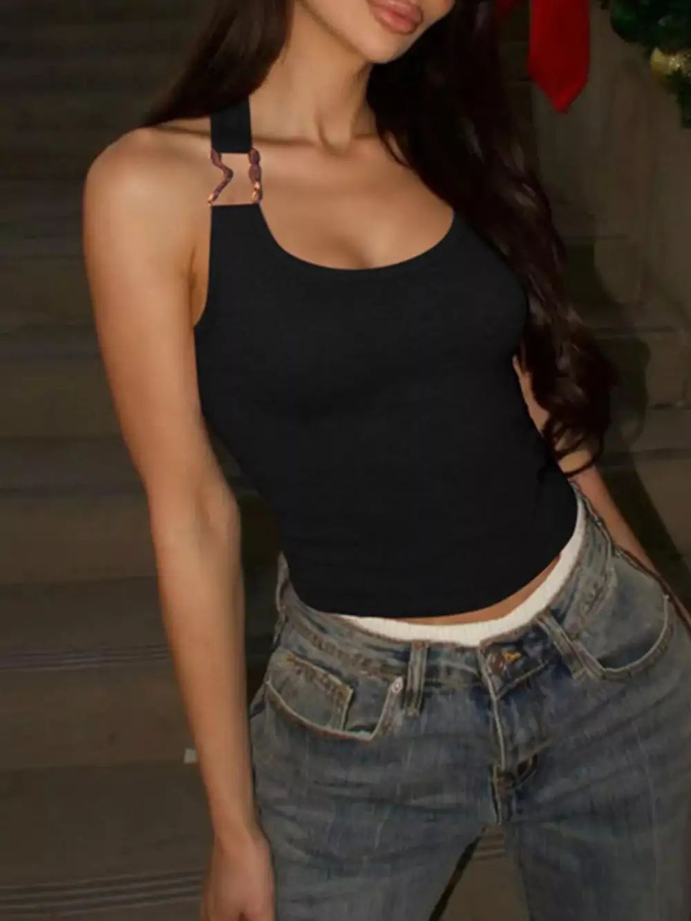 Refined Halter-Neck Ribbed Tank Top