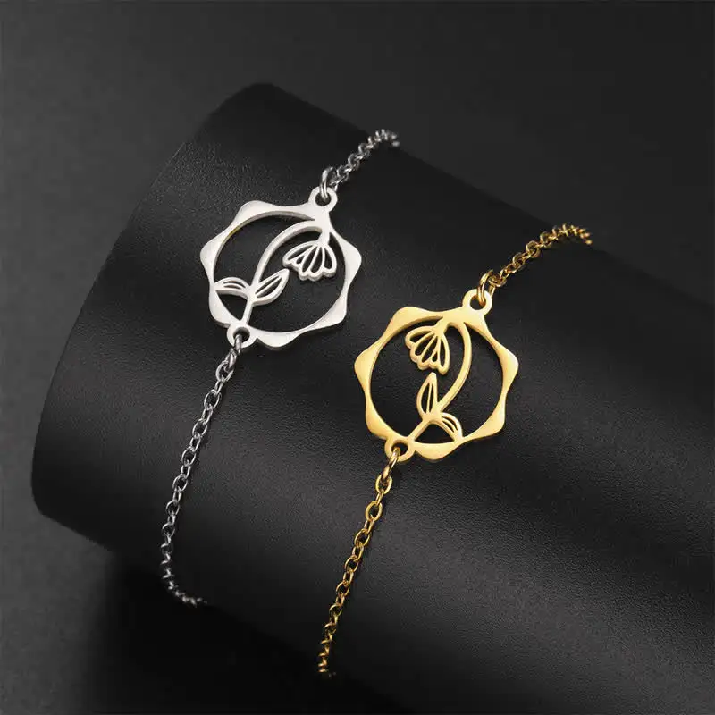Titanium Steel Birth Flower Bracelet