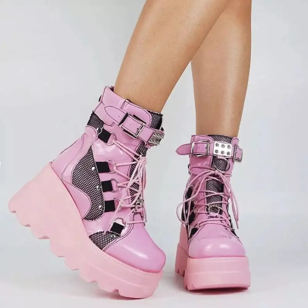 Lace-Up Platform Wedge Boots