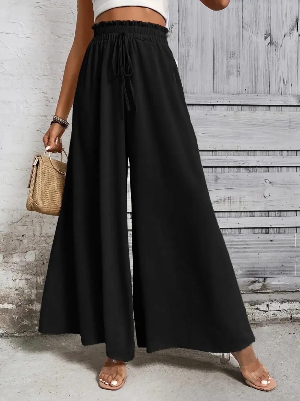 Wide Leg High Waist Tie Waist Pants