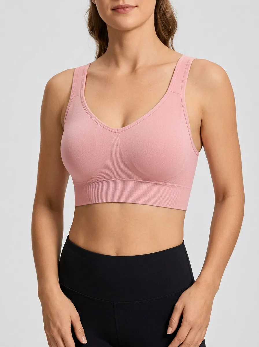 Women's V-Neck Ribbed Seamless Sports Bra