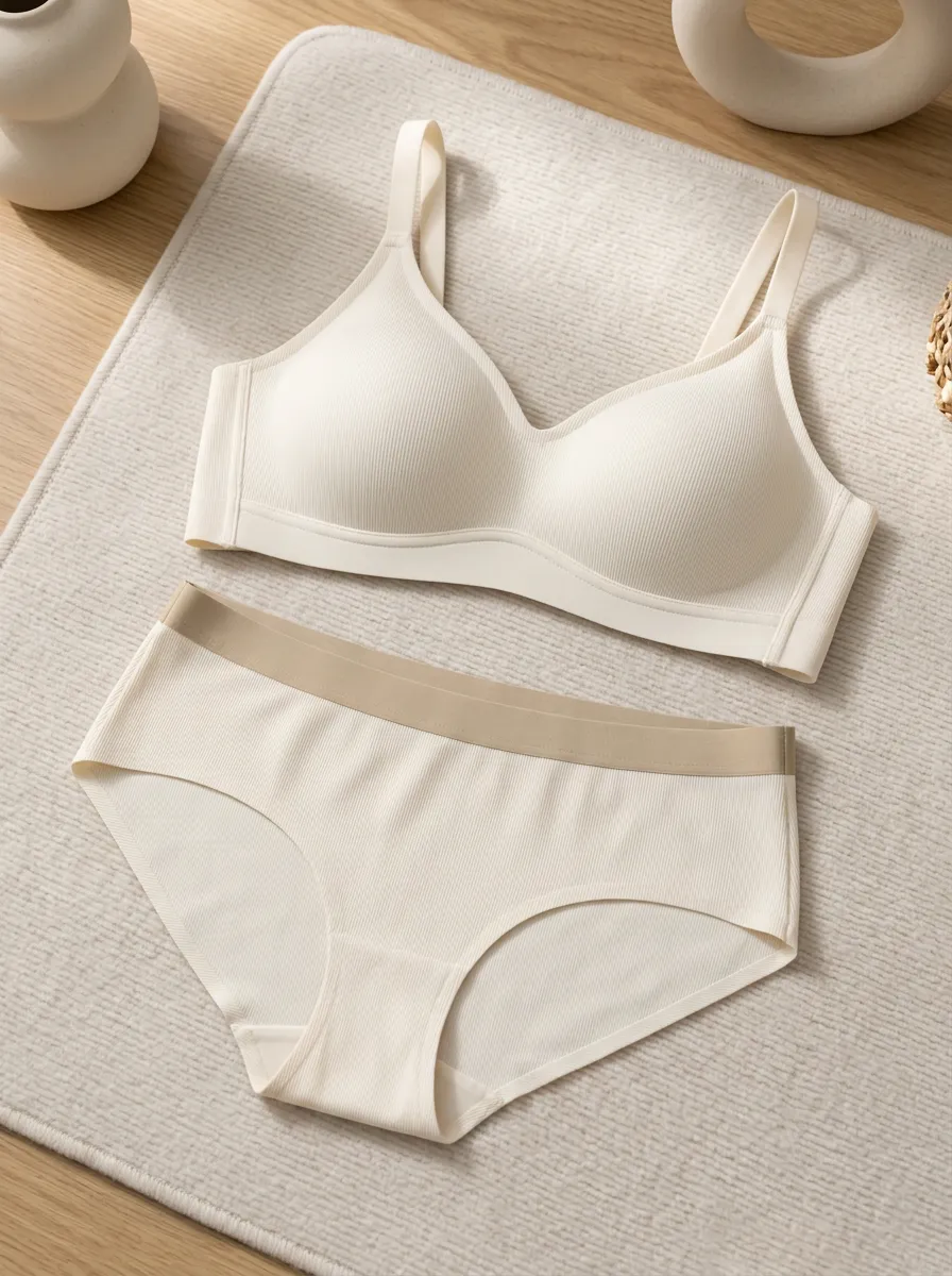 Women's Minimalist Ribbed And Off Lingerie Set