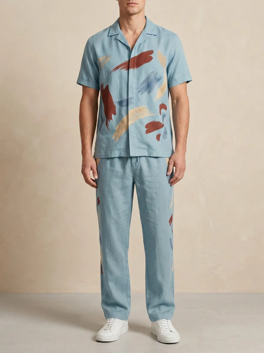 Men's Artistic Abstract Brushstroke Printed Casual Set